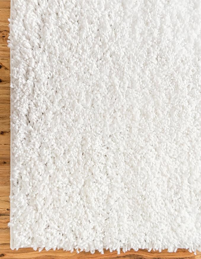 Unique Loom Davos Shag Collection Area Rug - Solid (5' 3" Square, White/ Ivory)