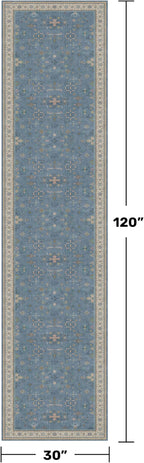 Boho 2'6"x10' Wide Runner Rugs for Hallway Non Skid- 10ft Light Blue Washable Non Slip Long Entryway Rug, Low Pile Geometric Floral Indoor Décor