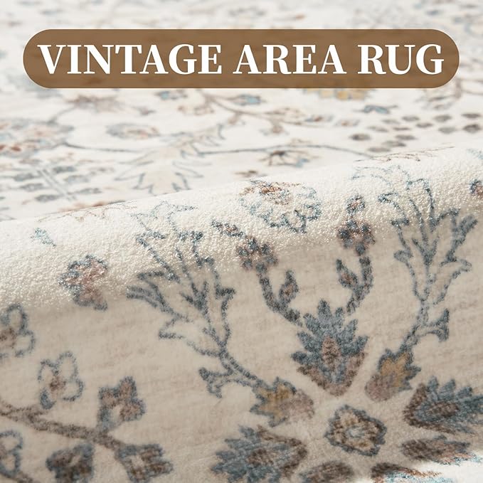MontVoo-Vintage Area Rug 3x5 Beige Rugs for Living Room-Soft Distressed Printed Rugs for Bedroom-Non Slip Carpet-Machine Washable Rug for Dining Room Living Room Bedside Office