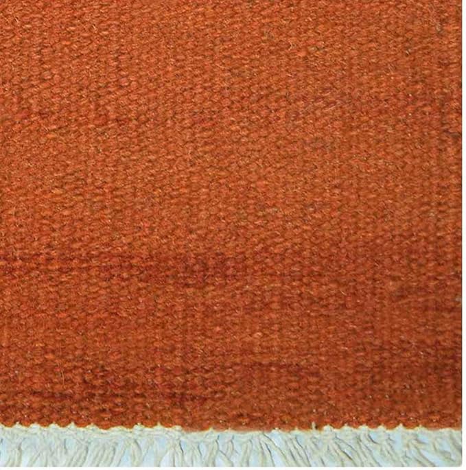 Rugsotic Carpets Hand Woven Flat Weave Kilim Wool ECO-Friendly Area Rugs - 3'x13', Runner Shape, Dark Orange Color, Solid Plain Design, Low Pile Handmade Rugs for Living Room, Bed Room (D00111)