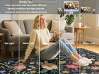 Area Rug for Living Room, 10x12 Large Washable Rugs for Dining Room, Bedroom, Non Slip Stain Resistant Carpet, Low Pile Vintage Floral Rug (Black)