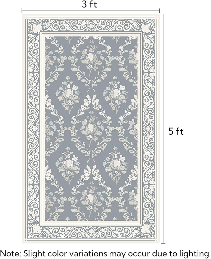 SOULFUL Medium Pile 3x5 Area Rug - Soft Underfoot Small Entryway Rug - Greige Boho Floral - Washable Non-Slip - Perfect for Living Room Bedroom Foot Kids Room Reading Nook