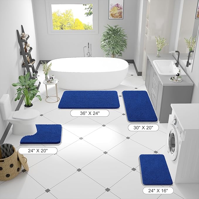 OLANLY Bathroom Rugs 47x20, Extra Soft Absorbent Chenille Bath Rugs, Rubber Backing Quick Dry, Machine Washable Bath Mats for Bathroom Floor, Tub and Shower, Home Decor Accessories, Royal Blue