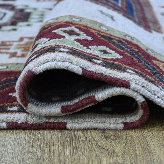 Hand Knotted Wool & Silk ECO-Friendly Oriental Area Rugs - 4'x6', Rectangle Shape, Cream Burgundy Color, Classic Oriental Traditional, Medium Pile Handmade Area Rugs (AF0102)