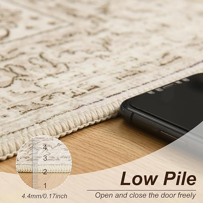 XWZO Entryway Area Rug 2x3ft — Soft Low Pile Non-Slip Door Mat for Bedroom Bathroom Kitchen Laundry Farmhouse, Spill Resistant Washable Small Indoor Carpet for Doorway & Entrance, Beige