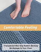 AMOAMI Upgraded Waffle Bath Mat, Super Absorbent Non Slip Bath Mats for Bathroom Floor, Machine Washable Bathroom Rugs with Tassels, Rubber Backed Bathroom Mats, Ultra Soft, 20" x 32", Blue