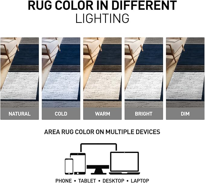 Rugshop Modern Geometric Boxes Navy Area Rug, Carpet with Jute Backing for Hallway, Entryway, or Laundry Room, 2' x 7'2"