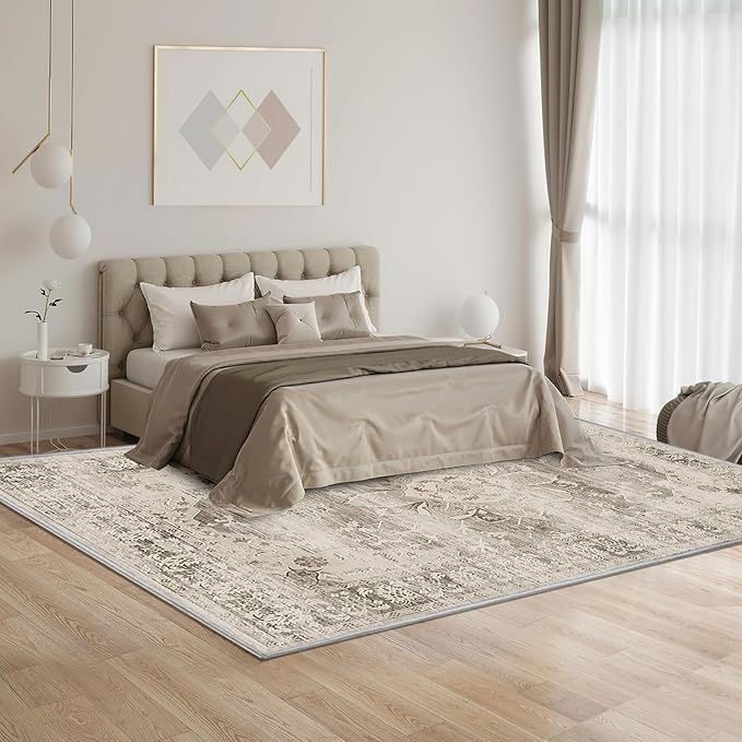 Washable Area Rugs for Living Room 6’x9’ Non Slip Low Pile Area Rugs for Bedroom Dining Foldable Vintage Carpets