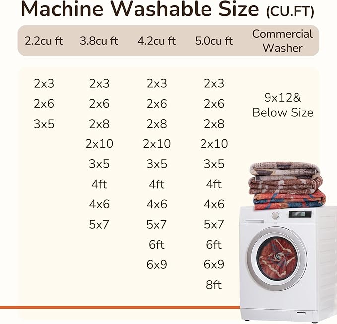 Area Rug 5x7 Rug Machine Washable Non-Slip Low Pile Print Pattern Western Rug for Living Room Bedroom Entryway Tribal Series -Red/Orange