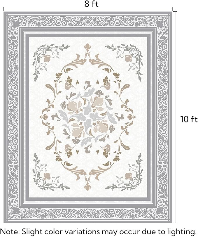 SOULFUL Medium Pile 8x10 Rugs for Living Room - Cozy Soft Underfoot Large Area Rug - Light Taupe Boho Floral - Washable Non-Slip - Perfect for Bedroom Kids Room Under Dining Table Office