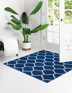 Rugs.com Lattice Frieze Collection Rug – 7' Square Navy Blue Medium Rug Perfect for Living Rooms, Kitchens, Entryways