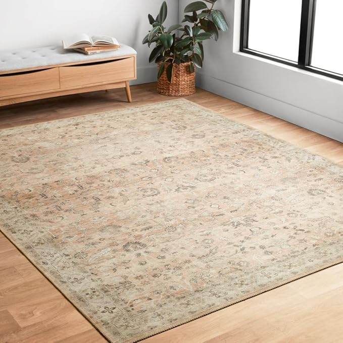 Loloi Hathaway Collection HTH-06 Blush/Multi 2'-3" x 3'-9", .25" Thick Accent Rug, Soft, Durable, Printed, Modern, Low Pile, Non-Shedding, Easy Clean, Living Room Rug