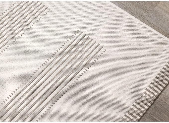 Beige Carpet for Bedroom with Striped Design, 5x7 Washable Boho Rug for Living Room or Versatile Accent to Refresh Any Room Décor