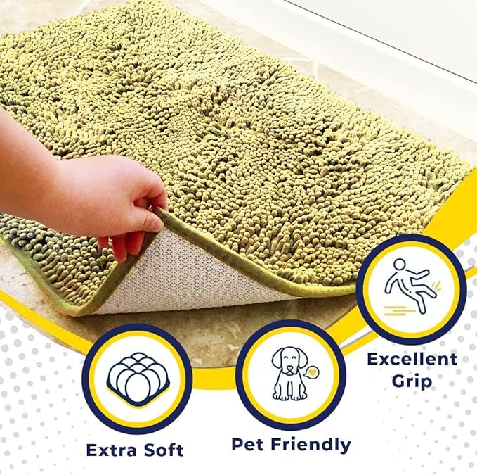 Muddy Mat® AS-SEEN-ON-TV Highly Absorbent Microfiber Door Mat and Pet Rug, Non Slip Thick Washable Area and Bath Mat Soft Chenille for Kitchen Bathroom Bedroom Indoor and Outdoor - Yellow 24" x 120"