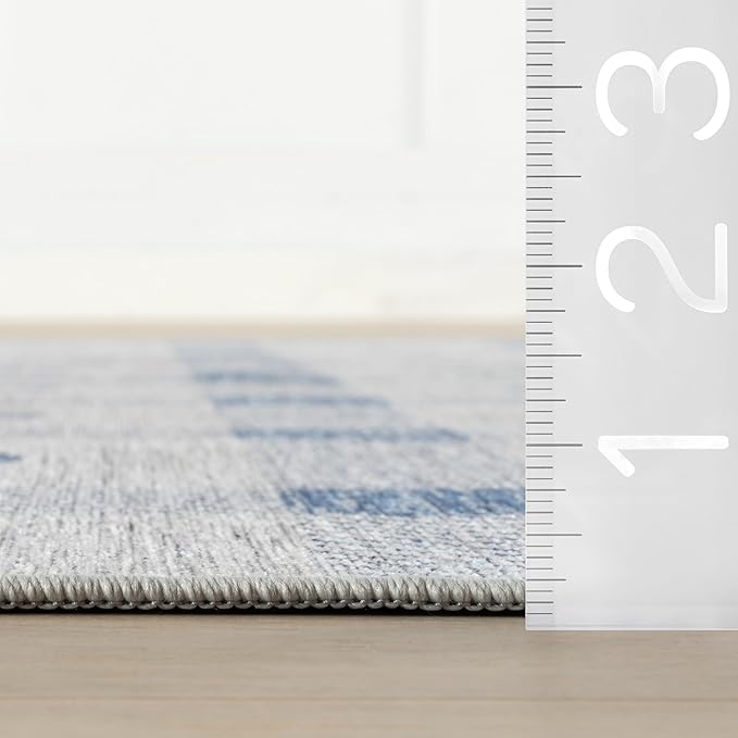 Dash & Albert Valen Plaid Blue Machine Washable Rug, 9.5 X 13.5 Feet, Blue/White Plaid Pattern