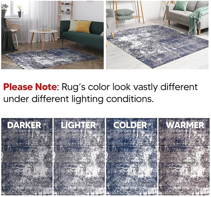 Keen Home Design Area Rugs - 2x20 Non-Shedding, Abstract Rugs for Kitchen, Living Room, Bedroom, Dining Room, Entryway - Size: 2'8" x 20', Navy/Grey/White