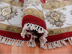 Exotic Red Hand Knotted All Over Leaf Pattern Wool and Silk Rajasthan Design Round Rug (6'x6')