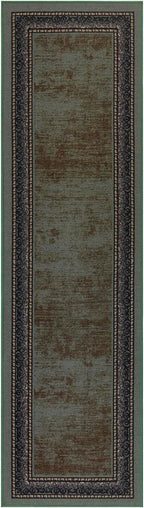 Antep Rugs Alfombras Bordered Modern 2x10 Non-Slip (Non-Skid) Low Pile Rubber Backing Indoor Area Runner Rug (Green, 2' x 10')