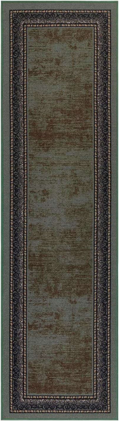 Antep Rugs Alfombras Bordered Modern 2x5 Non-Slip (Non-Skid) Low Pile Rubber Backing Kitchen Area Runner Rug (Green, 2' x 5')