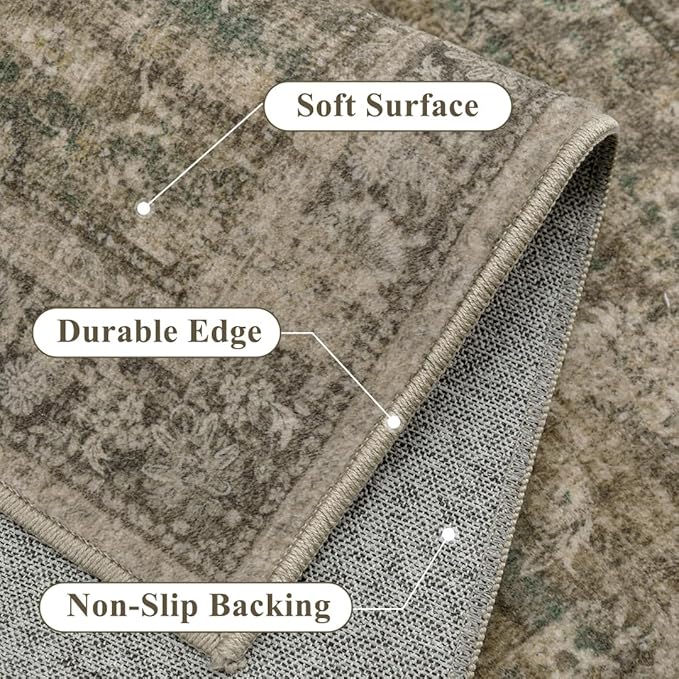 5x7 Brown Area Rug for Living Room Washable Vintage Distressed Carpet Bedroom Low Pile Non Slip Indoor Soft Retro Throw Accent Rug Office Kitchen Bathroom Dining Room