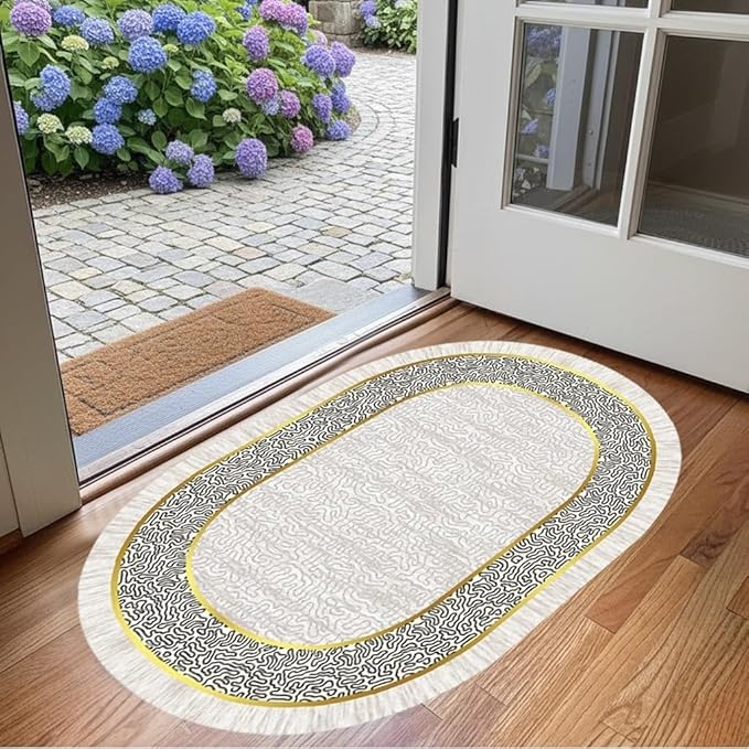 Off White Black Gold Indoor Rugs Modern Minimalist Abstract Geometric Pattern Home Office Area Rug 2x3 for Livingroom Bedroom Dining Room Soft Durable Non Skid Carpet Under Table Bordered Floor Mat
