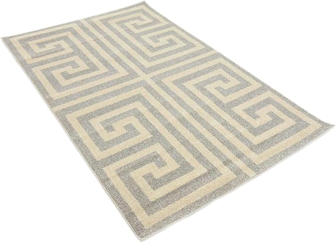 Unique Loom Athens Collection Classic Geometric Modern Border Design Area Rug (3' 3 x 5' 3 Rectangular, Gray/ Beige)