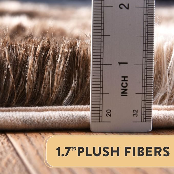 Soft Shaggy Rugs Fluffy Rug, Plush Area Rugs for Living Room Nursery Home Decor, Tie-Dyed Brown Anti-Skid Rectangular Fuzzy Rug 2x3 Feet