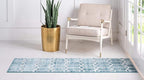 Rugs.com Lattice Trellis Collection Rug – 10 Ft Runner Blue Low-Pile Rug Perfect for Hallways, Entryways