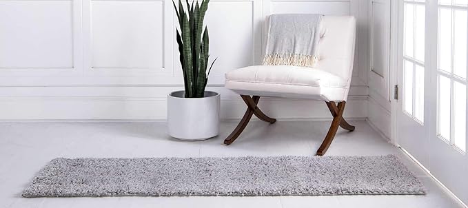 Unique Loom Davos Shag Collection Area Rug - Solid (2' 7" x 13' 1" Runner, Sterling)