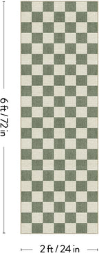 LIVEBOX Washable Runner Rug Checkered, 2x6 Green Runner Rugs for Hallway, Non-Slip Kitchen Runners, Farmhouse Neutral Classic Geometric for Hallways, Entryway, Bedroom, Bathroom(Green 2'x6')