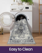 DEXI Hallway Runner Rug 3x8, Distressed Non Slip Runners Carpet, Boho Vintage Soft Thin Indoor Rug, Stain Resistant Washable Entry Mat for Entryway Kitchen Laundry Room Living Room, Blue Grey