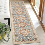 Moroccan Trellis Hallway Runner Rug Non-Slip Washable Geometric Standing Mats Anti-Fatigue Long Farmhouse Kitchen Mat Soft Low-Pile Distressed Area Rugs for Bathroom,Bedroom,Laundry 2' X 7'
