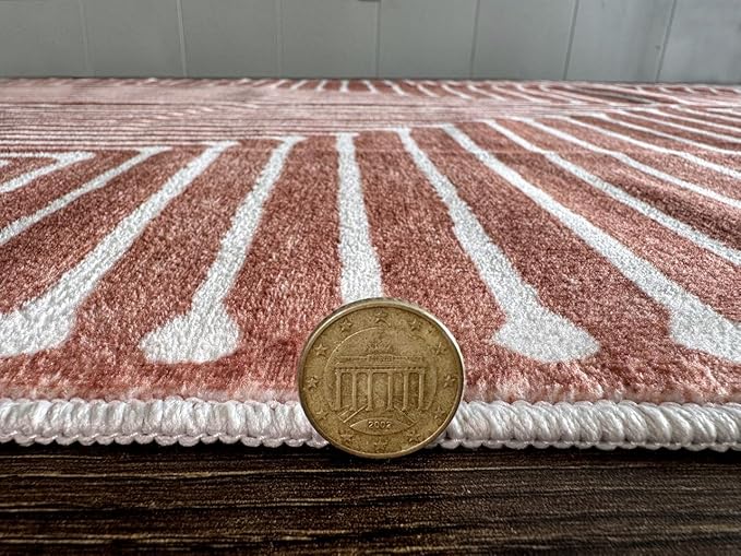 GLN Rugs Contemporary Collection - Machine Washable Area Rug, Contemporary Washable, Non Slip, Low Pile Chenille Rug, Living Room, Bedroom, Kitchen Rug (2'6" x 10' Beige Orange)