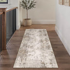 2x6 Washable Runner Rug Brown Grey Abstract Hallway Kitchen Throw Rug Neutral Modern Non Slip Soft Low Pile Carpet for Bathroom Laundry Bedroom Living Room