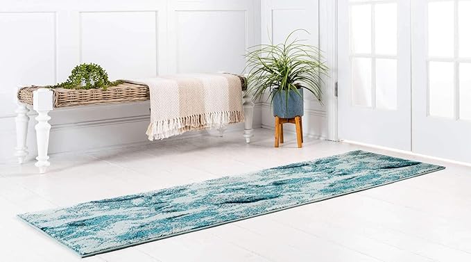 Unique Loom Positano Collection Coastal Modern Fish Light Blue Runner Rug (2' x 7')
