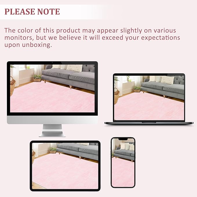 RUGSREAL Bedroom Area Rug 4x6 Modern Abstract Area Rug Stain Resistant Small Living Room Rug Contemporary Dining Room Rug Non-Slip Solid Rug Aesthetic Accent Floor Carpet for Kitchen Office, Pink