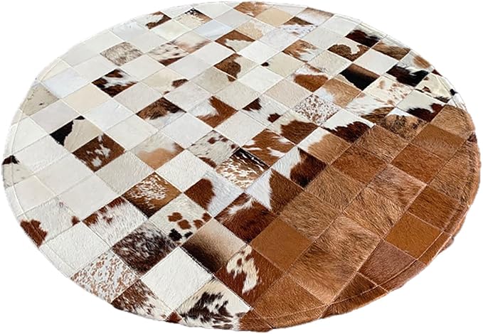 Handmade Pure Cowhide Round Leather Rug for Living Room Bedroom Rug (9X9)