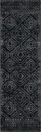 Wonnitar Moroccan Runner Rugs for Hallway 2'6"x8', Black Washable Boho Kitchen Non-Slip Rug Runner, Geometric Tribal Long Soft Bathroom Accent Area Rug for Entryway Laundry Bedroom (Black,2'6"x8')