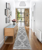 vivorug Runner Rug 2'x8' Vintage Washable Non-Slip Runners for Hallways Kitchen Entryway Laundry Room Carpet Hallway Runner Grey Floral