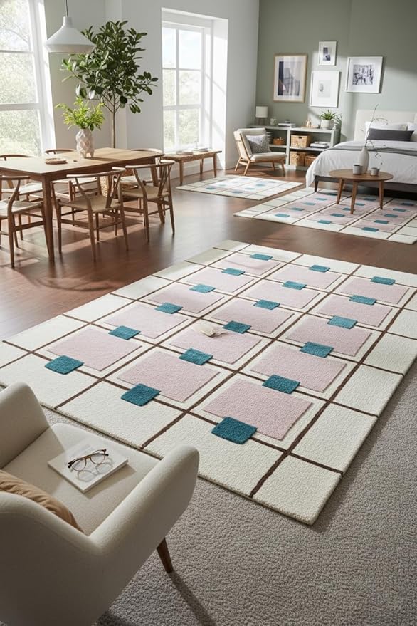 Greer Wool Area Rug - Chic Hand-Tufted Mauve, Blue, and Beige Design for Stylish Home Decor (8x10 Ft)