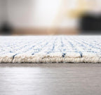 Hand-Tufted 100% Wool Pile Area Rug – Geometric Textured Grid Check Pattern – Thick and Durable Floor Carpet for Bedroom, Living Room, Kids Room, and Dining Area (Ivory, Denim, 5' Round)