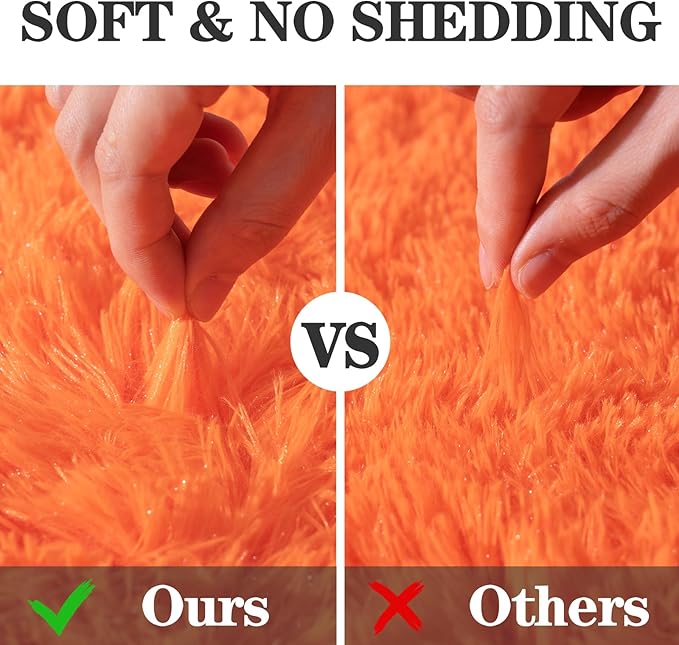 Soft Fluffy Area Rug for Bedroom, Orange Fuzzy Shaggy Oval Throw Rugs for Bedside, Non-Slip Cozy Plush Shag Carpet for Girls Kids Room Nursery Dorm Living Room, 2.6 x 5.3 Feet