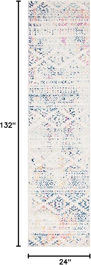 SAFAVIEH Tulum Collection Runner Rug - 2' x 11', Ivory & Blue, Moroccan Boho Tribal Design, Non-Shedding & Easy to Clean, Ideal for Living Room, Hallway, Foyer, Entryway, Bedroom (TUL272C)