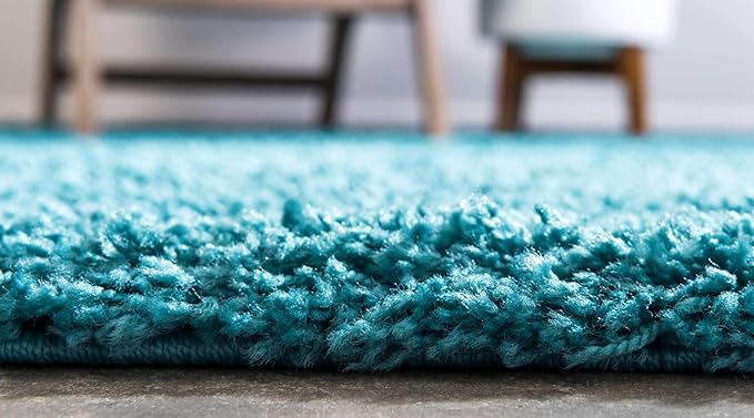 Unique Loom Solid Shag Collection Area Rug (6' 1" x 9' Rectangle, Deep Aqua Blue)