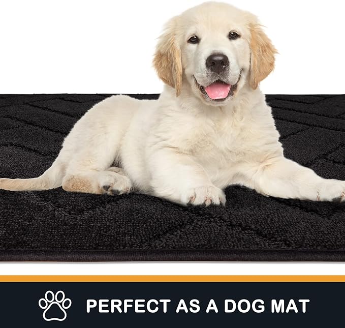 PURRUGS Dirt Trapping Door Mat 34" x 59", Non-Slip Machine Washable Entry Rug, Shoe Scraper, Dog Doormat, Super Absorbent Welcome Mat for Front & Back Door, Muddy Wet Shoes & Paws, Black