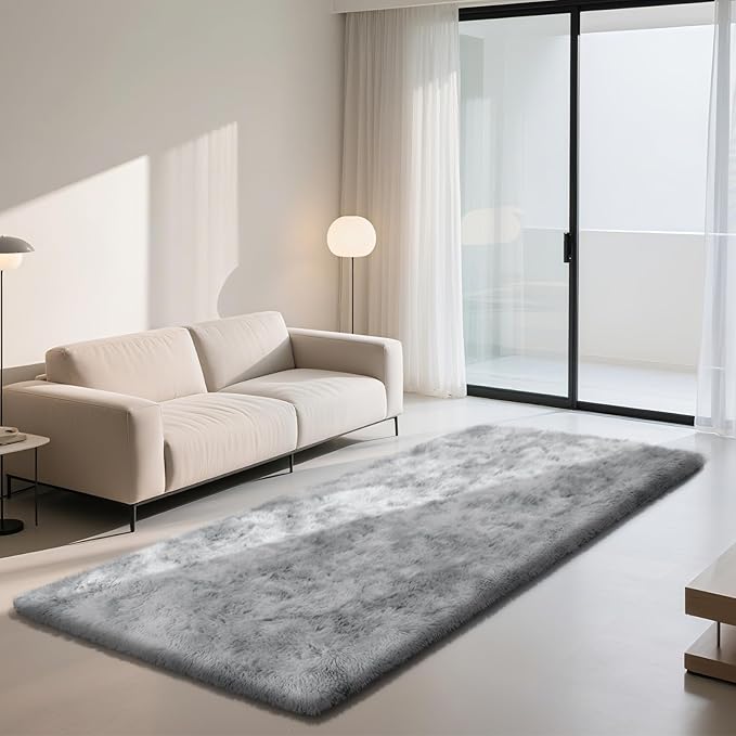 Soft Runner Rugs for Bedroom, Mottling Grey 2x8 Runners for Hallways Fluffy Rug Area Rug, Bedside Rug for Living Room Bedroom Kids Room Home Decor