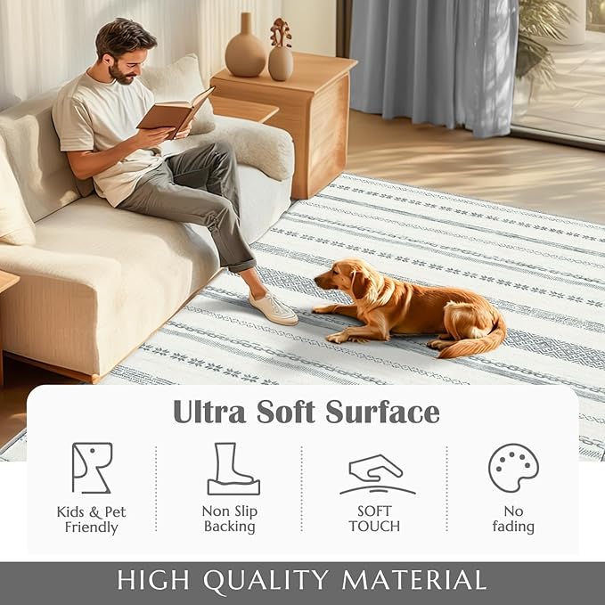 jinchan Moroccan Boho Runner Rug 2x5 - Machine Washable Non-Slip Low-Pile Soft Bohemian Runner Rug for Entryway Hallway Kitchen Bedroom Laundry Room (2‘x5', Grey)