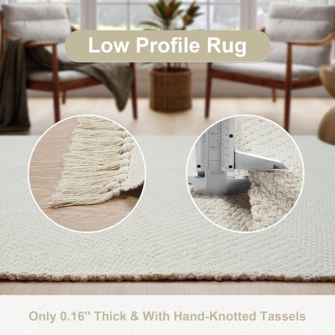 Collive Long Hallway Runner - 2.6' x 8', Washable Indoor Entryway Rug, White/Beige Braided Woven Kitchen Rug for Laundry Room, Bedroom Doorway