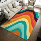 Retro Rugs for Living Room 70s -Abstract Wave Rug, 6x8 ft, Colorful Rainbow Washable Rugs for Living Room, Groovy Geometric Area Rug for Bedroom, Mid Century Retro 70s Home Decor & Gifts