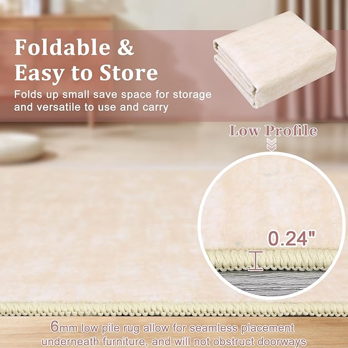 RUGSREAL Washable 4ft Round Rug Modern Solid Area Rug Indoor Non-Slip Throw Carpet Contemporary Area Rug for Bedroom Living Room Nursery, 4' x 4' Round Ivory Beige